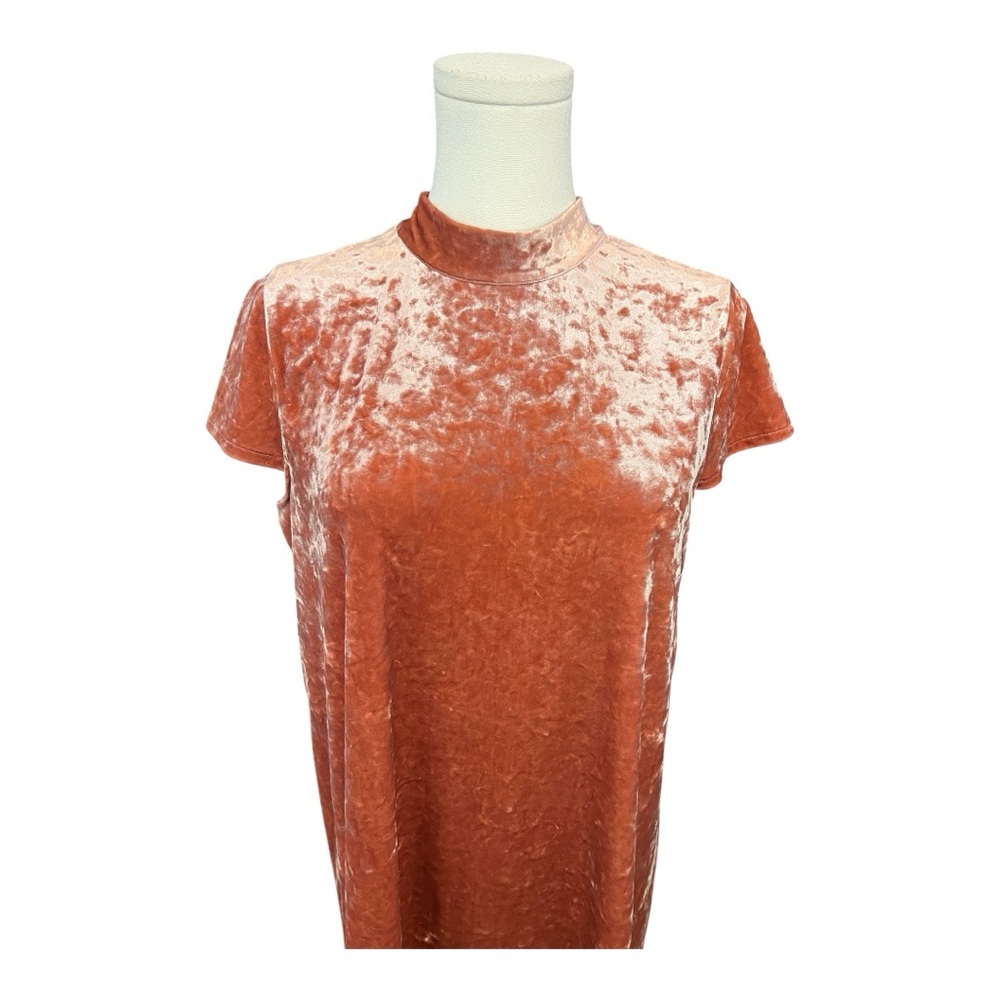👗 EUC MADEWELL Women’s Afterglow Red Crushed Velvet Mock Neck Dress | Size M - Picture 3 of 9